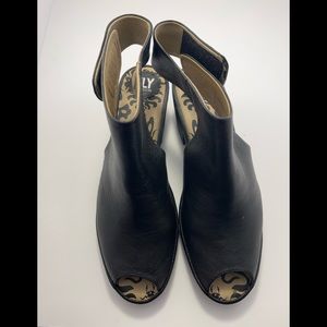 Fly London black leather peep toe shoes